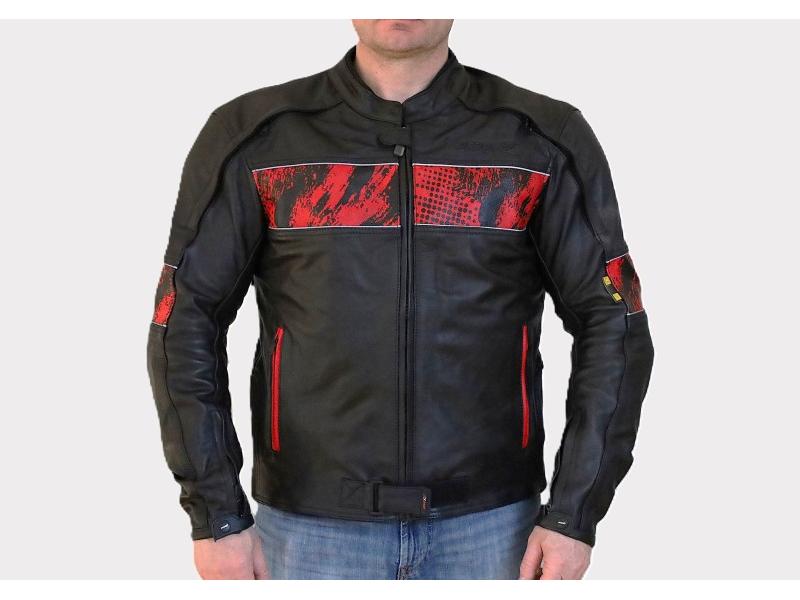 Kurtka motocyklowa, męska, skórzana, czarno-czerwona, rozmiar XL